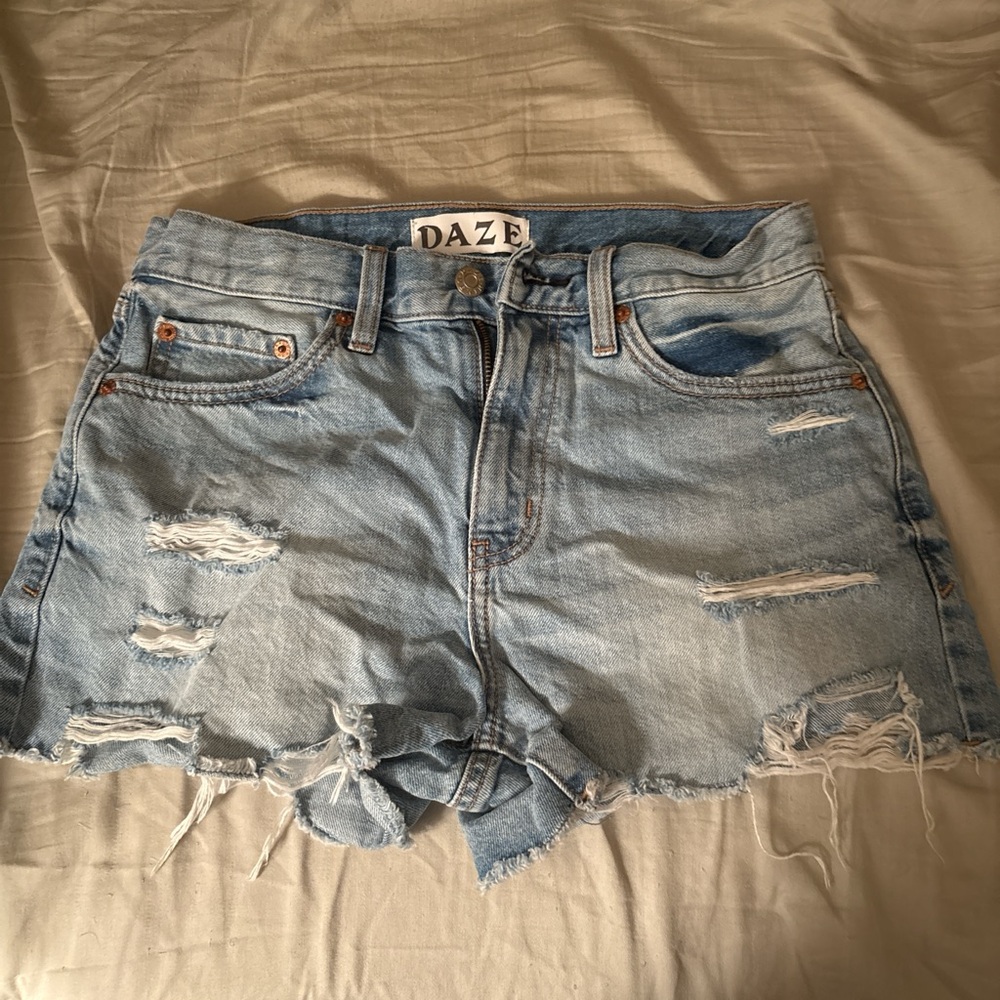 Light Blue Daze Distressed Denim Shorts